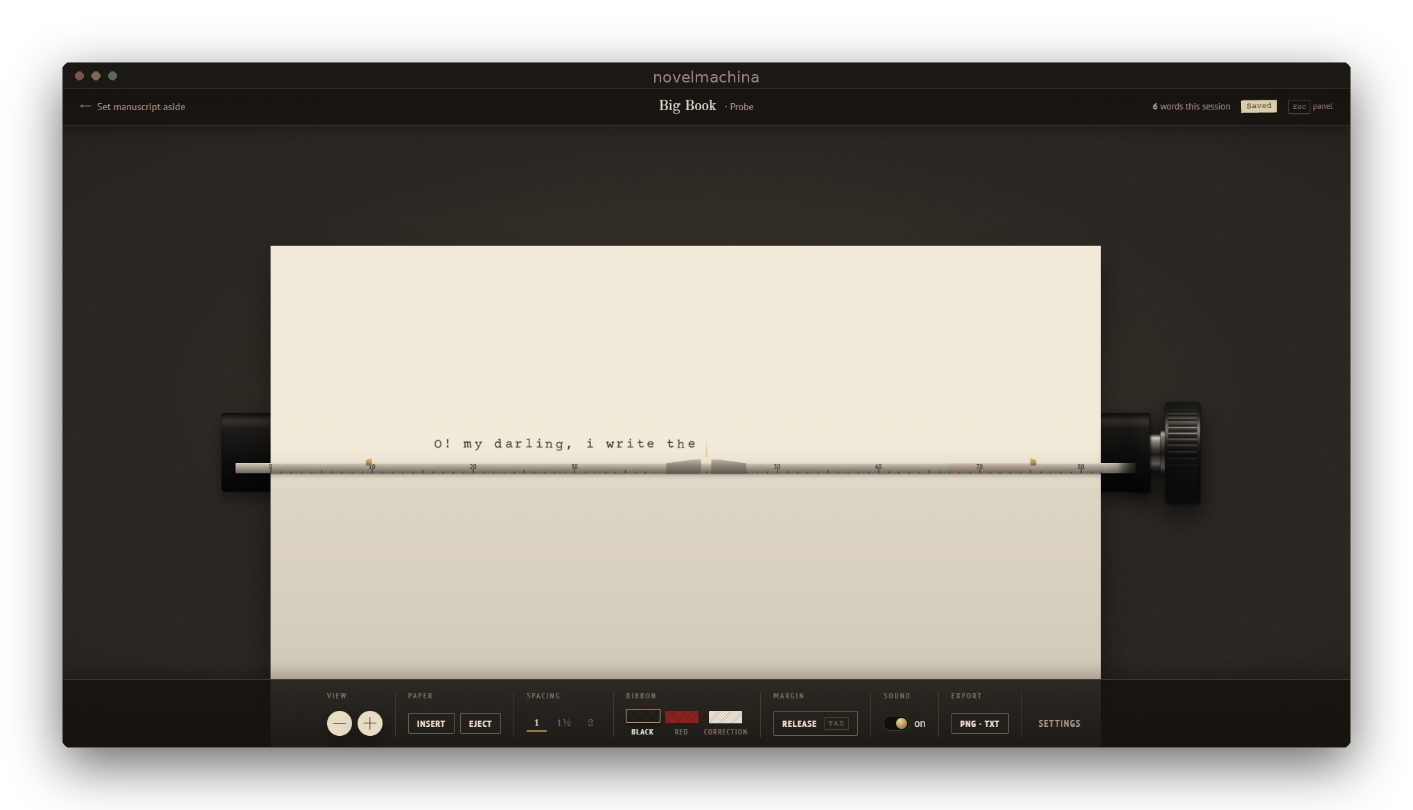 Mechanical typewriter screen in novelmachina
